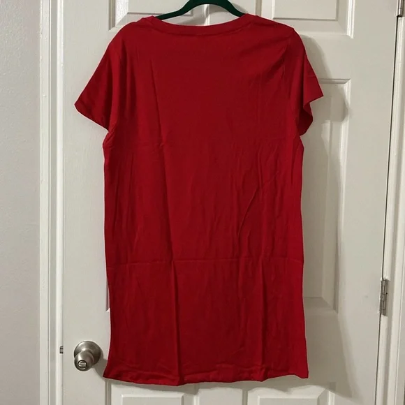 Red short sleeve nightgown with Bare Necessities gold logo on chest and sleeve - Picture 10 of 10